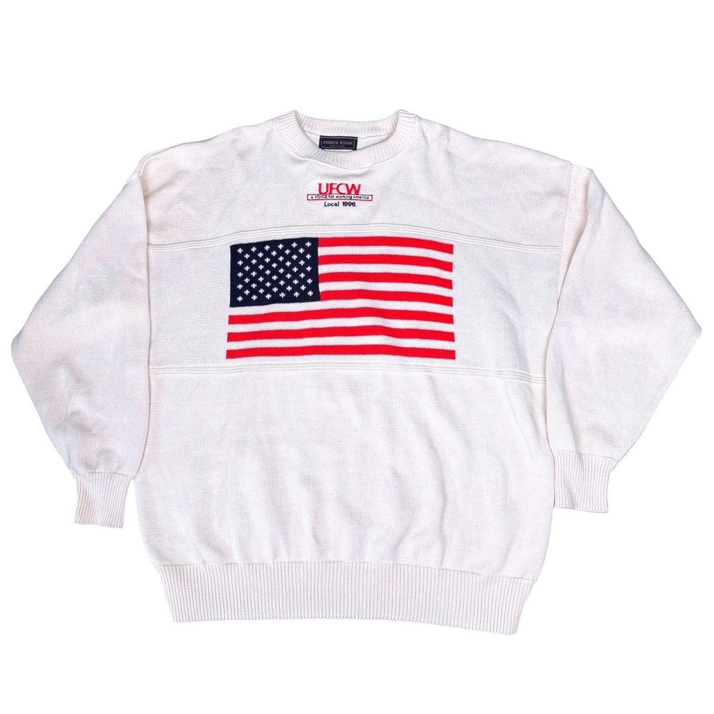 Andrew Rohan USA Made UFCW Local 1996 American Flag Knit Union Sweater Mens XL‎